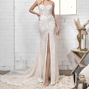 Ivory Lace Strapless Bridal Gown with Corset Detailing